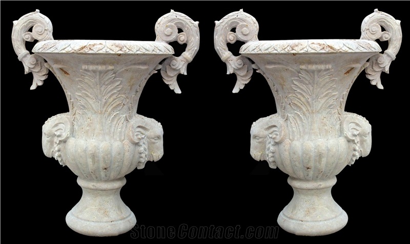 Handcarved Yellow Marble Sculptured Flower Pots,Western Style Planters
