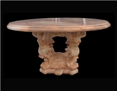Hang Carved Red Marble Sculptured Outdoor Table, Western Garden Table
