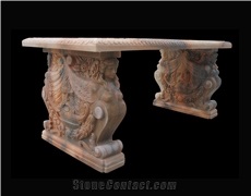 Hang Carved Red Marble Sculptured Outdoor Table, Western Garden Table