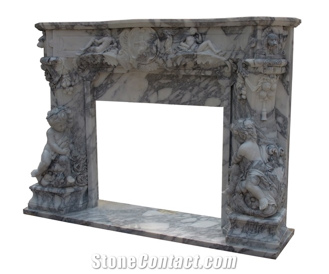 Italian Arabescato Marble Fireplace Mantel