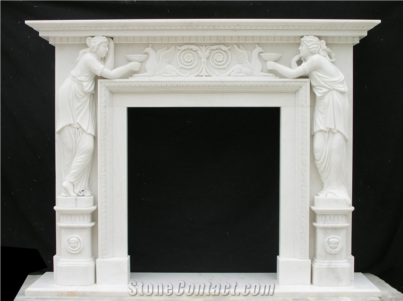 Italian Carrara White Handcarved Fireplace Mantel,Fireplace Surround