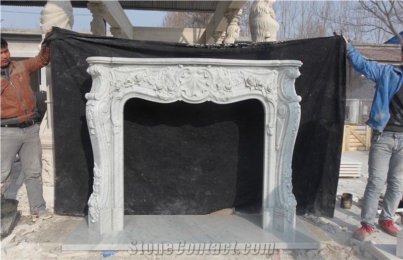 Italian Carrara White Marble Fireplace Mantel