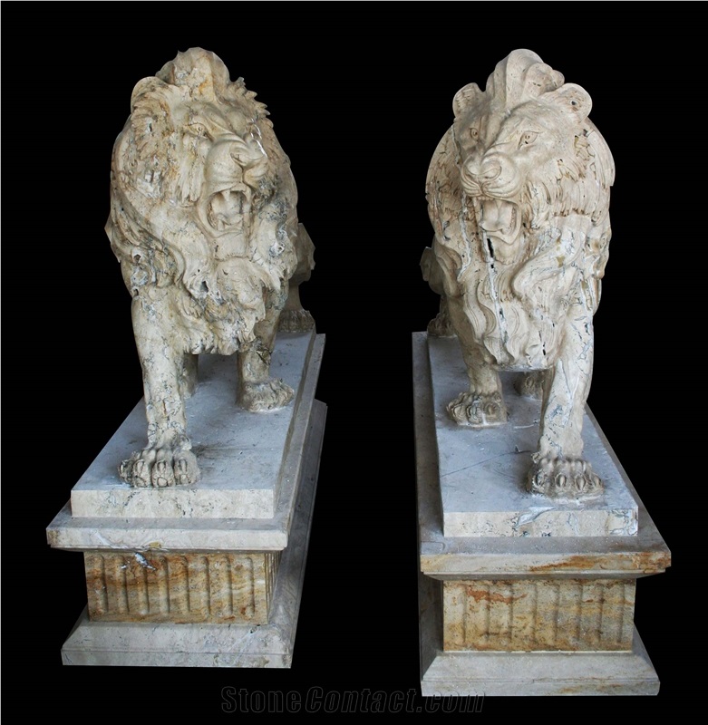 Lion Marble Stone Fireplace Sculpture Hand Carved Vase Pot Mantel