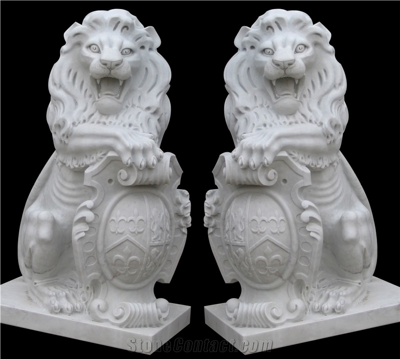 Lion Marble Stone Fireplace Sculpture Hand Carved Vase Pot Mantel
