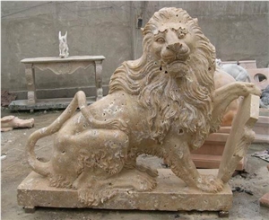 Marble Hand Carved Lion Statue Sculptured