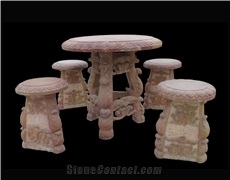 Marble Handcarved Bench and Table, Western Style