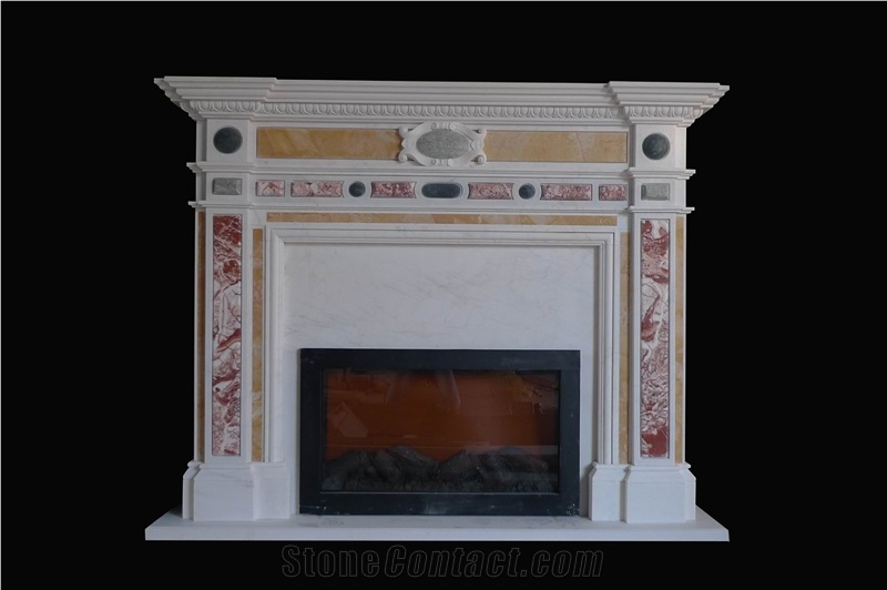 Marble Handcarved Fireplaces Mantel, Colour Mixture Fireplace