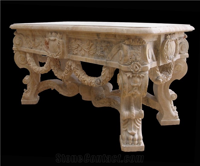 Marble Handcarved Outdoor Tables, Western Style Garden Table