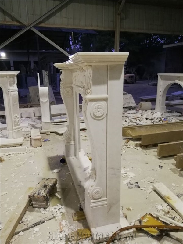 Marble Stone Fireplace Sculpture Hand Carved Vase Pot Mantel Surround