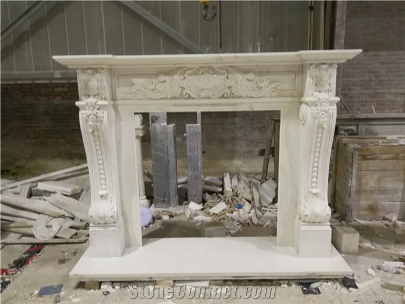 Marble Stone Fireplace Sculpture Hand Carved Vase Pot Mantel Surround