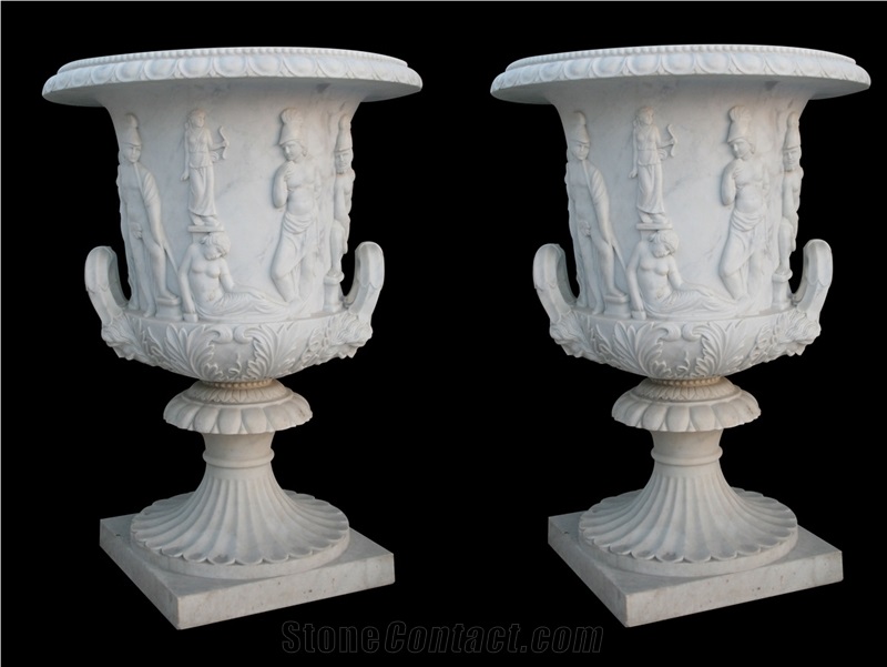 Marble Vases/White Marble Handcarved,Sculptured Stone Flower Pot