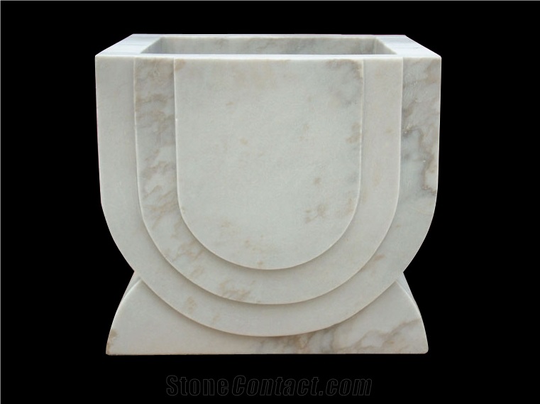 Marble Vases/White Marble Handcarved,Sculptured Stone Flower Pot
