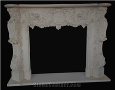 Moonlight Beige Limestone Handcarved Fireplaces Mantel, Western Style