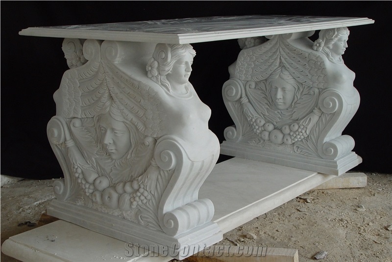 Natural Marble Handcarved Outdoor Tables, Sculptured Garden Table