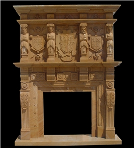 Natural Stone Handcarved Fireplace Mantel,Western Sculptured Fireplace
