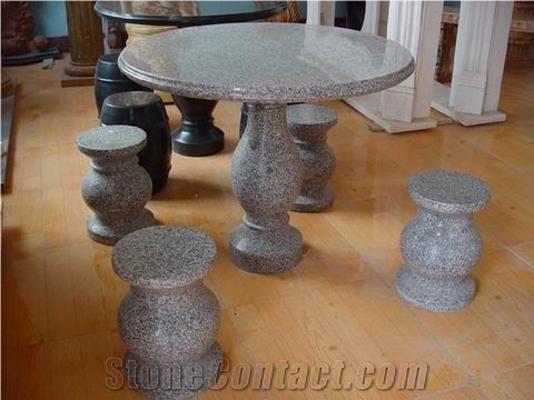 Outdoor Marble Carved Table Chair Stool