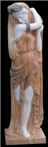 Red and White Marble Handcarved Human Statues,Western Style Sculptures