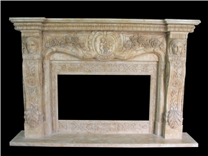 Red Marble Handcarved Fireplaces Mantel, Western Sculptured Fireplaces