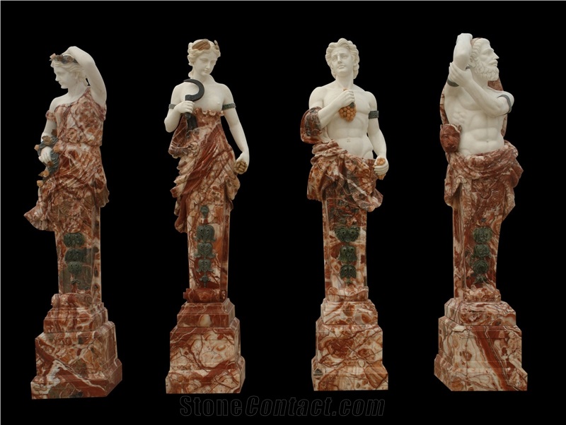 Red Marble Handcarved Human Sculptures, Western Style Women Statues