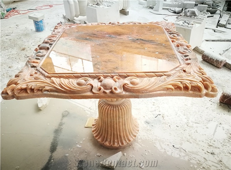 Red Marble Handcarved Stone Table Tops
