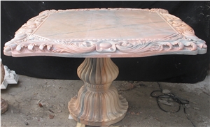 Red Marble Handcarved Stone Table Tops
