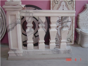 Red Marble Sculptured Balustrade, Western Style Handcarved Rallings