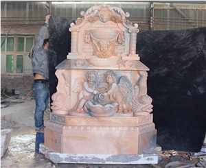 Red Marble Sculptured Fountains,Handcarved Stone Wall Fountains