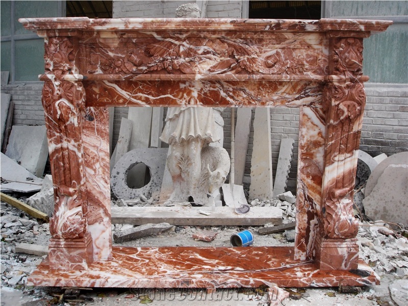 Red Rose Marble Fireplace Mantel Stone Fireplace