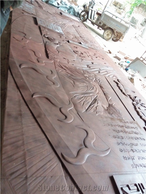 Relief in Red Sandstone.Red Sandstone Carving Stone Sculpture Relief
