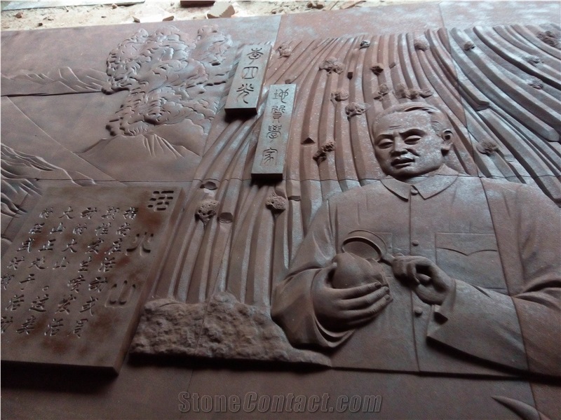 Relief in Red Sandstone.Red Sandstone Carving Stone Sculpture Relief