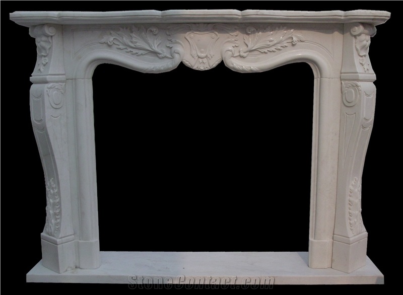 Sculptured Red Marble Fireplaces Mantel, Western Handcarved Fireplace