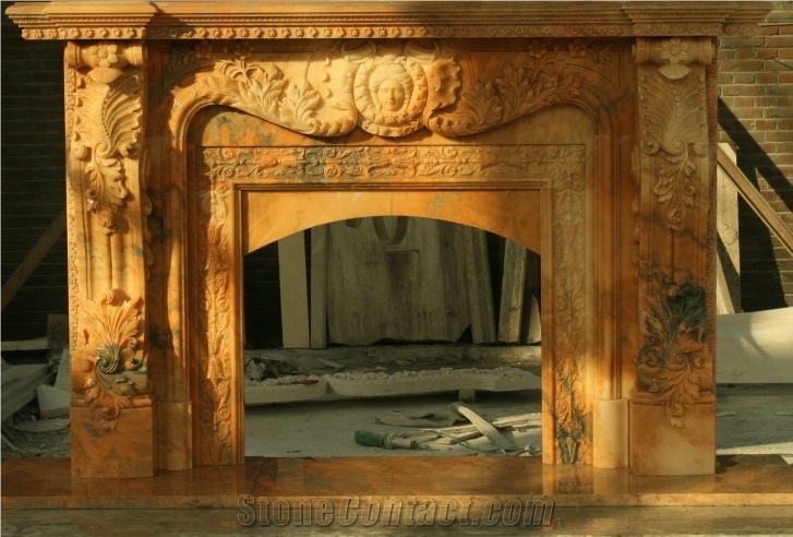 Sunset Red Marble Stone Fireplace Mantel