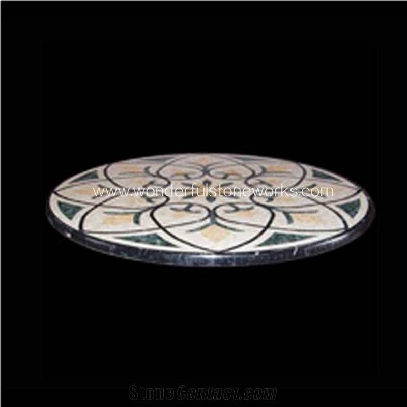 Waterjet Medallions Prism Pattern Floor Decor Polished Marble Inlaid