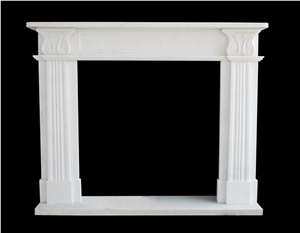Western Style Handcarved Fireplaces Mantel, White Marble Sculptured
