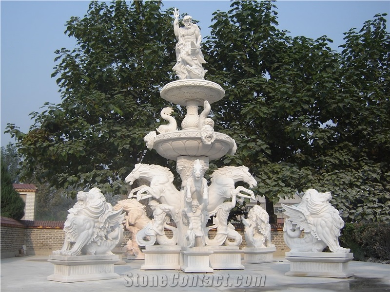 Western Style Sculptured Garden Fountain, Marble Handcarved Fountains