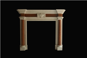 White and Brown Marble Handcarved Fireplaces Mantel, Western Style