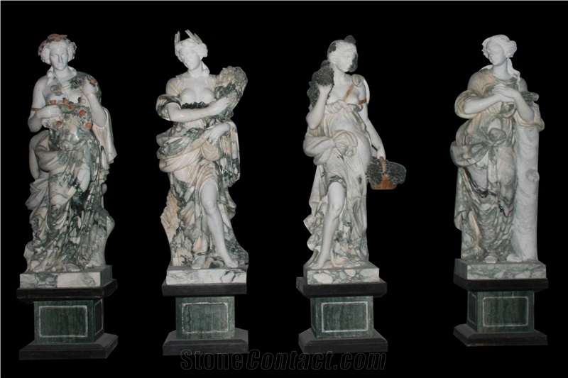 White and Green Marble Handcarved Human Sculptures, Western Style