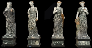 White and Green Marble Handcarved Human Sculptures, Western Style