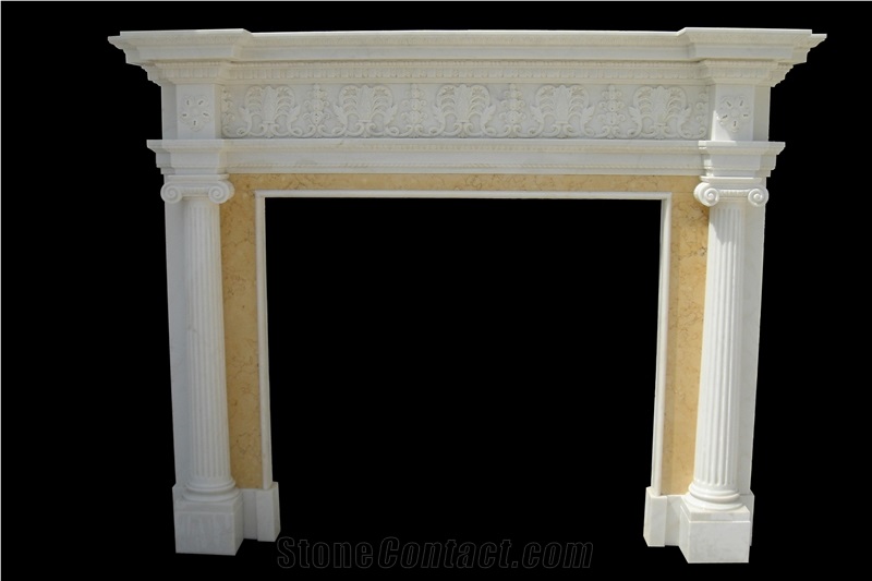 White and Red Marble Handcarved Sculptured Fireplaces, Western Style