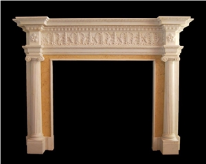 White and Red Marble Handcarved Sculptured Fireplaces, Western Style