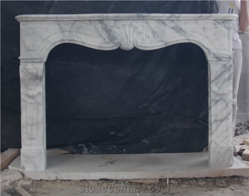 White Arabescato Marble, Mantel Fireplace,Handcarved Fireplace