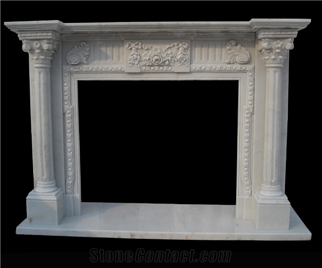 White Hand Carved Sculpture Marble Fireplace Western Style Mantel