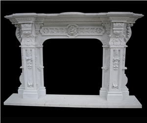 White Hand Carved Sculpture Marble Fireplace Western Style Mantel