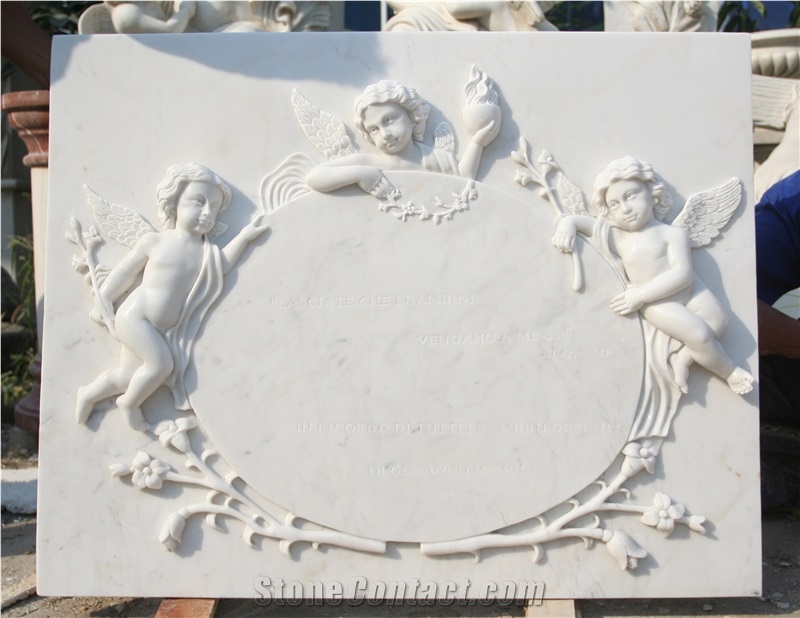 White Handcarved Marble Western Style Sculpture Relief
