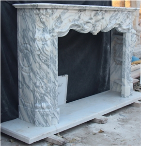 White Mantel Fireplace,Handcarved Fireplace,Arabescato Marble