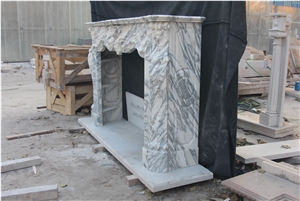 White Mantel Fireplace,Handcarved Fireplace,Arabescato Marble