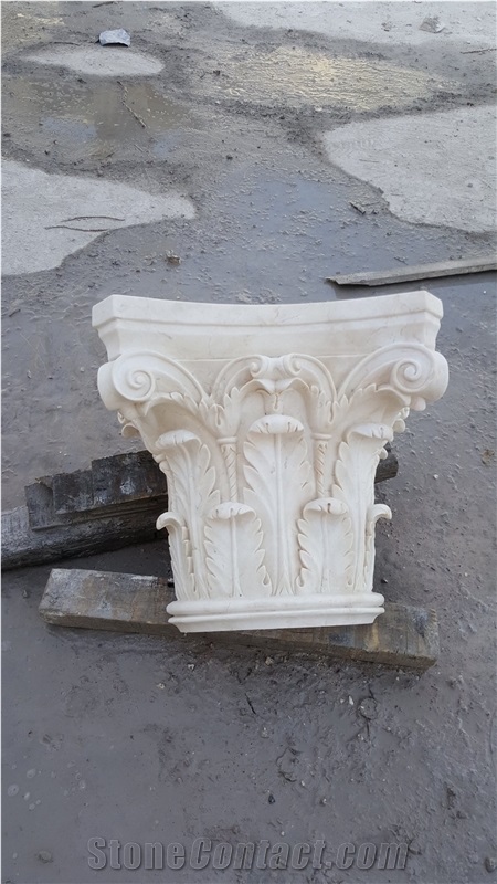 White Marble Carved Column Top Base Pilasters