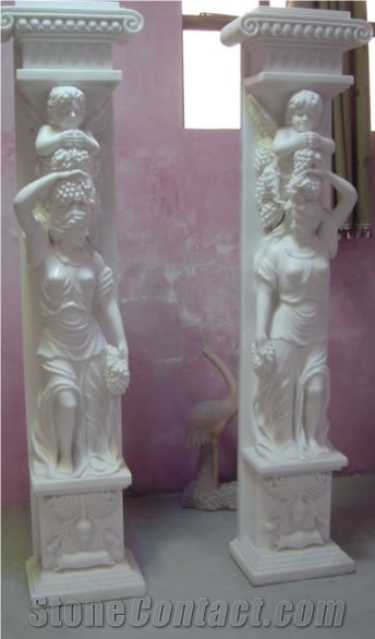 White Marble Column/ Statutes/ Handcraved/ Sculptured/ Pillars