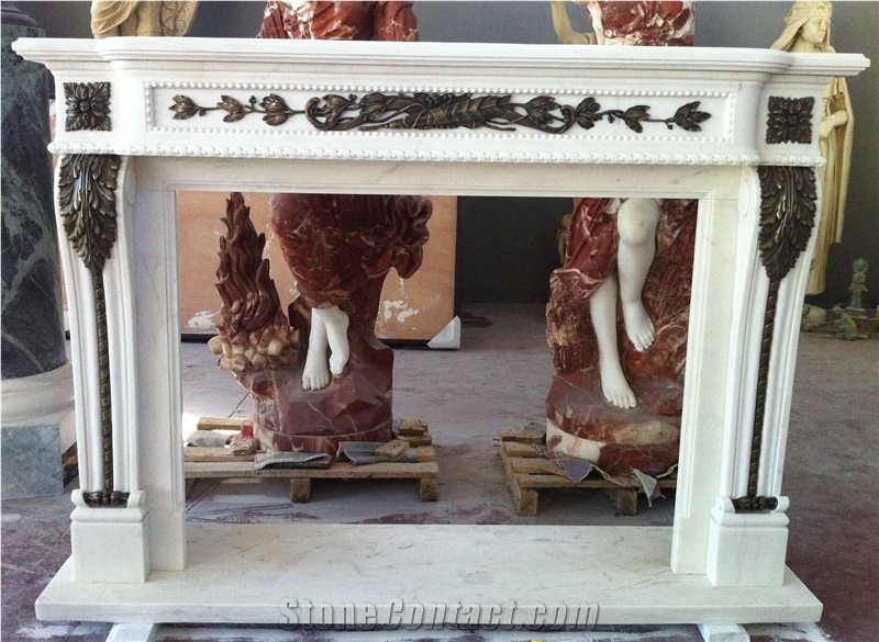 White Marble Fireplace Mantels with Cast Bronze
