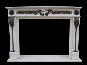 White Marble Fireplace Mantels with Cast Bronze